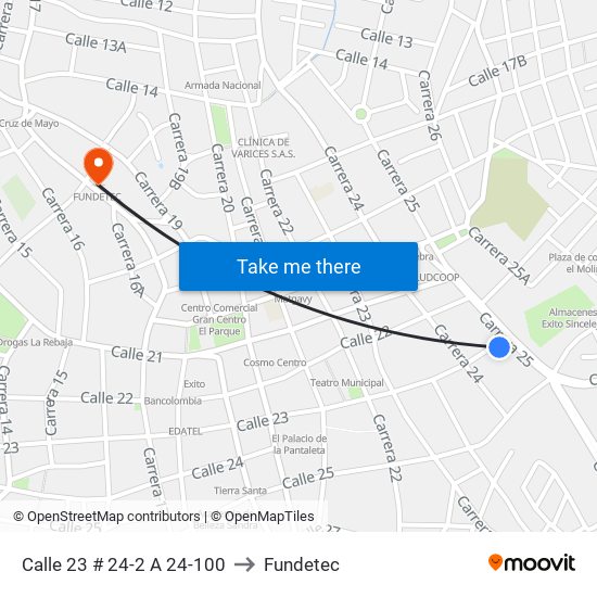 Calle 23 # 24-2 A 24-100 to Fundetec map