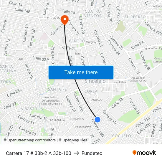Carrera 17 # 33b-2 A 33b-100 to Fundetec map