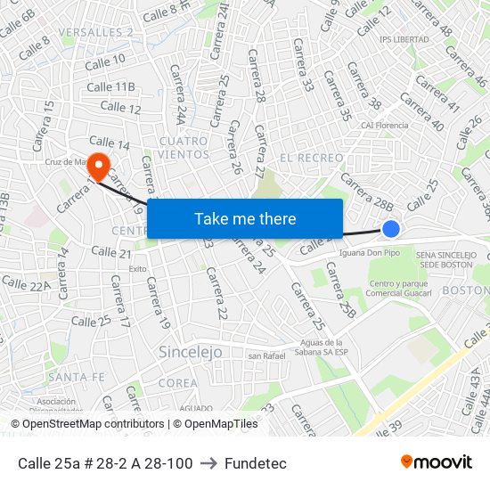 Calle 25a # 28-2 A 28-100 to Fundetec map
