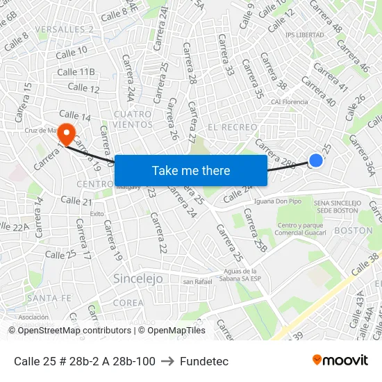 Calle 25 # 28b-2 A 28b-100 to Fundetec map