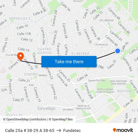 Calle 25a # 38-29 A 38-65 to Fundetec map