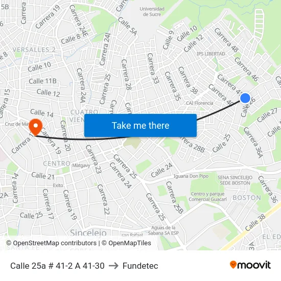 Calle 25a # 41-2 A 41-30 to Fundetec map