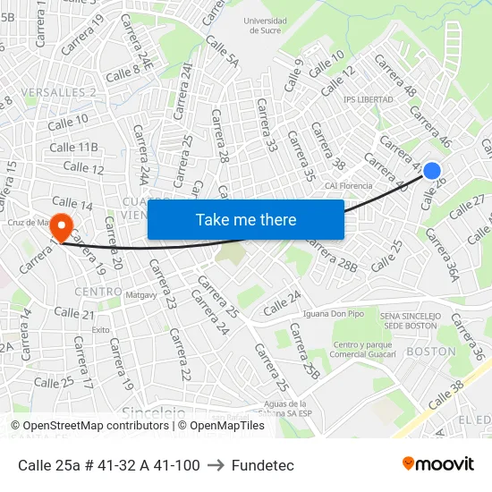 Calle 25a # 41-32 A 41-100 to Fundetec map