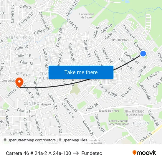 Carrera 46 # 24a-2 A 24a-100 to Fundetec map