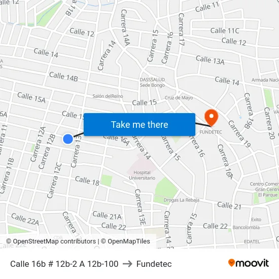 Calle 16b # 12b-2 A 12b-100 to Fundetec map