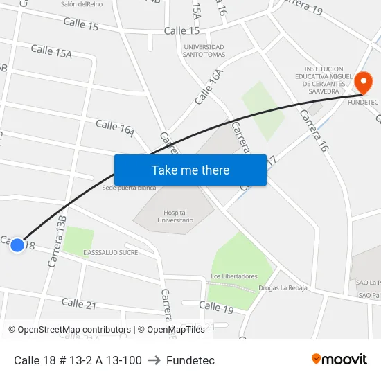 Calle 18 # 13-2 A 13-100 to Fundetec map