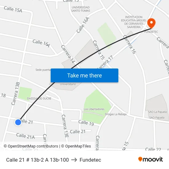 Calle 21 # 13b-2 A 13b-100 to Fundetec map