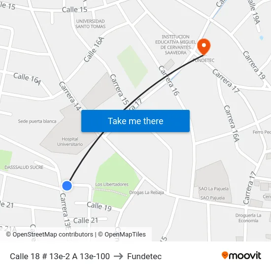 Calle 18 # 13e-2 A 13e-100 to Fundetec map
