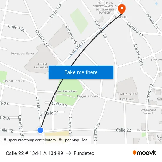 Calle 22 # 13d-1 A 13d-99 to Fundetec map