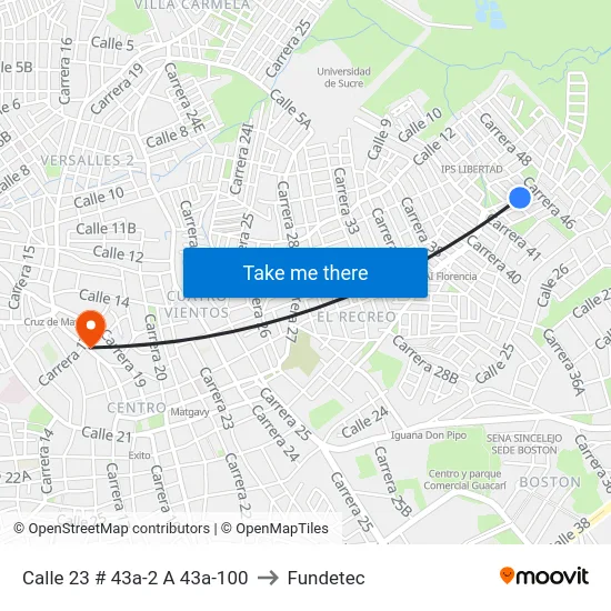 Calle 23 # 43a-2 A 43a-100 to Fundetec map