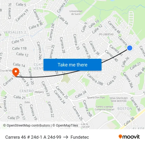 Carrera 46 # 24d-1 A 24d-99 to Fundetec map