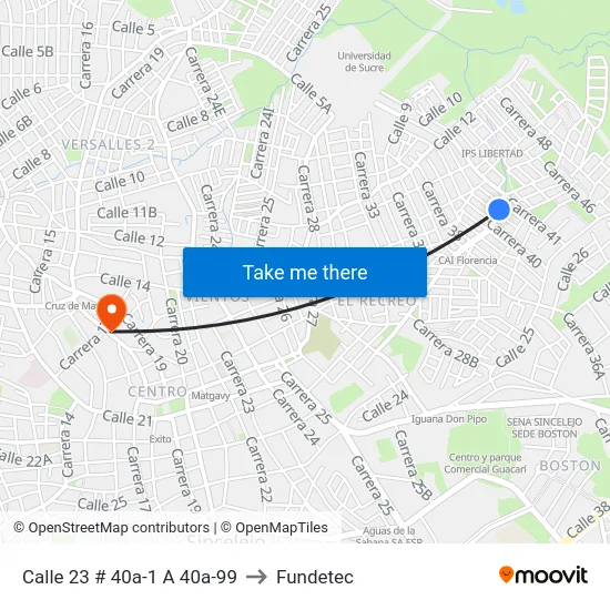 Calle 23 # 40a-1 A 40a-99 to Fundetec map