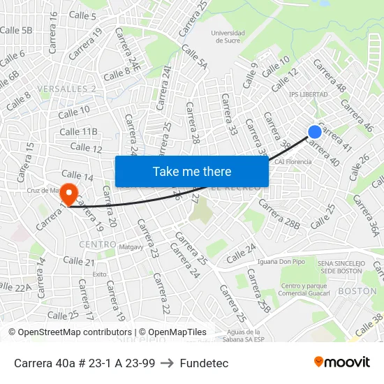 Carrera 40a # 23-1 A 23-99 to Fundetec map