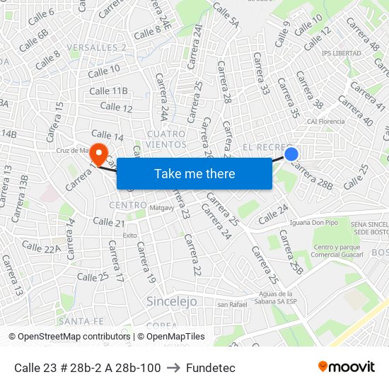 Calle 23 # 28b-2 A 28b-100 to Fundetec map