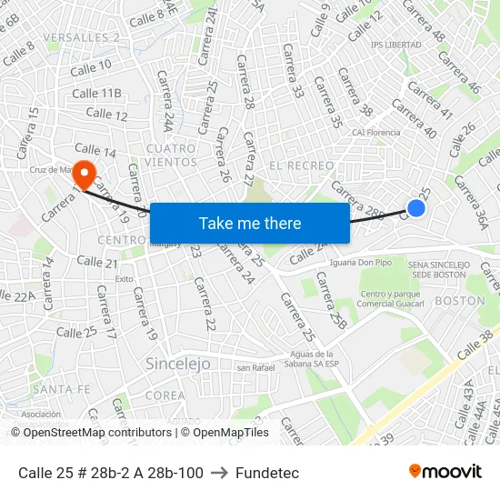 Calle 25 # 28b-2 A 28b-100 to Fundetec map