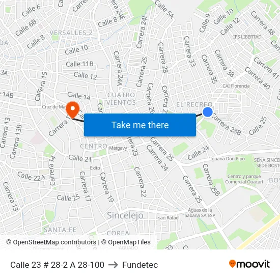 Calle 23 # 28-2 A 28-100 to Fundetec map