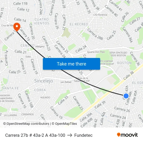 Carrera 27b # 43a-2 A 43a-100 to Fundetec map