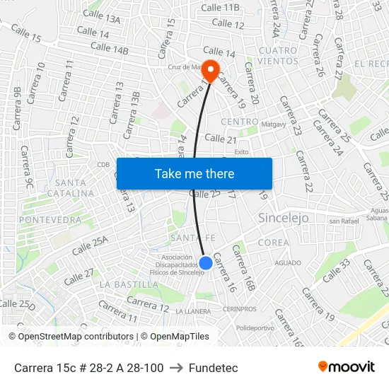Carrera 15c # 28-2 A 28-100 to Fundetec map