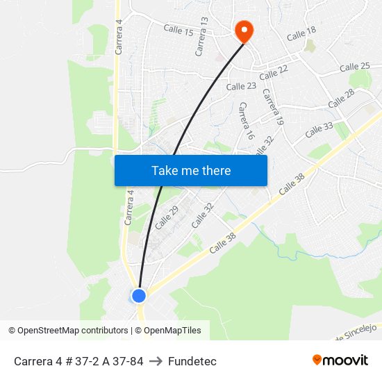 Carrera 4 # 37-2 A 37-84 to Fundetec map
