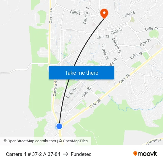 Carrera 4 # 37-2 A 37-84 to Fundetec map