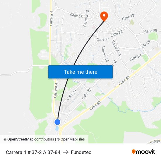 Carrera 4 # 37-2 A 37-84 to Fundetec map