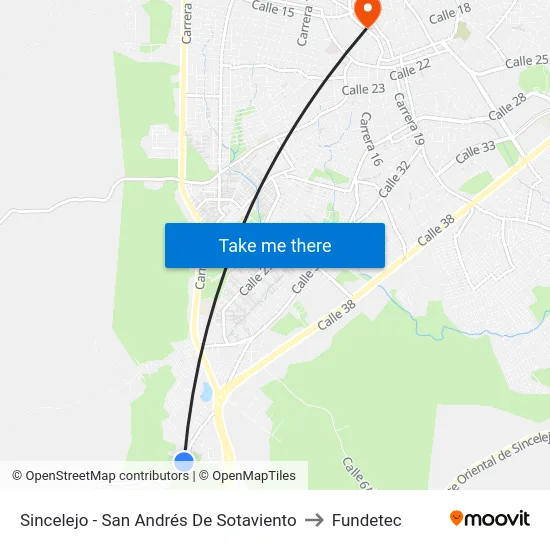 Sincelejo - San Andrés De Sotaviento to Fundetec map