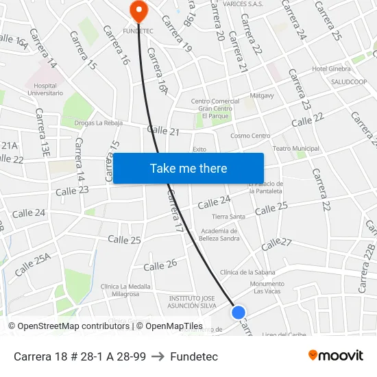 Carrera 18 # 28-1 A 28-99 to Fundetec map