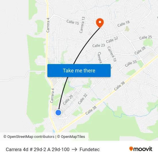 Carrera 4d # 29d-2 A 29d-100 to Fundetec map