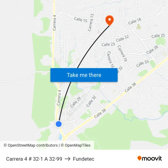 Carrera 4 # 32-1 A 32-99 to Fundetec map