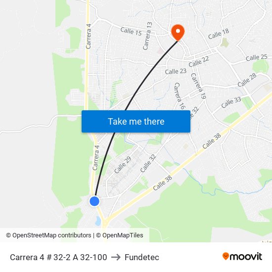 Carrera 4 # 32-2 A 32-100 to Fundetec map