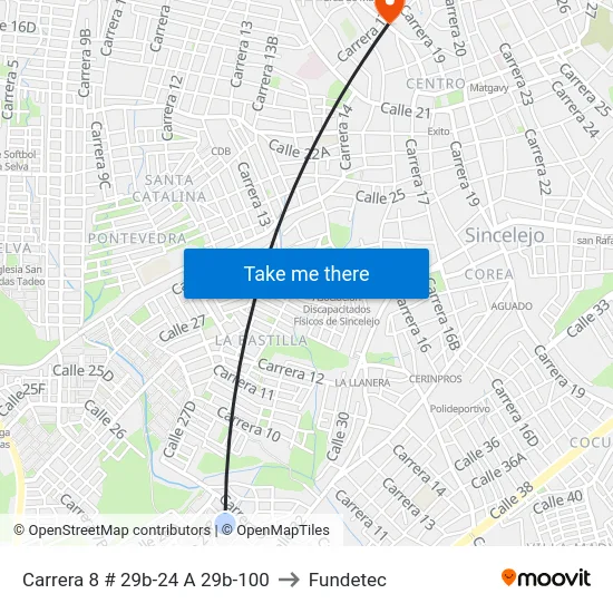 Carrera 8 # 29b-24 A 29b-100 to Fundetec map