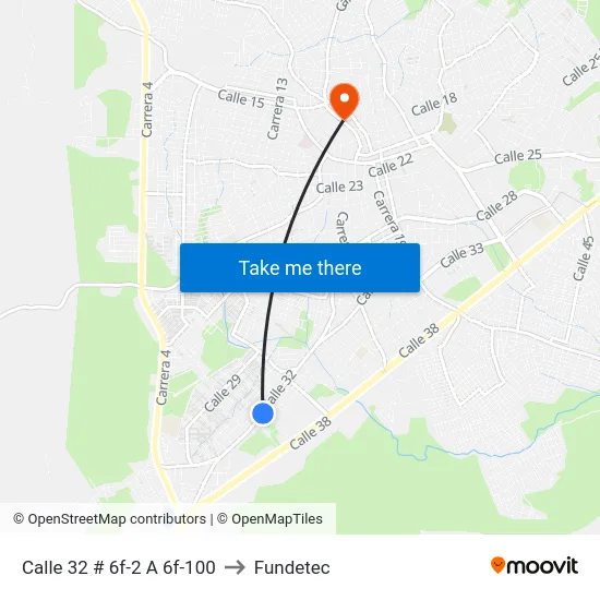 Calle 32 # 6f-2 A 6f-100 to Fundetec map