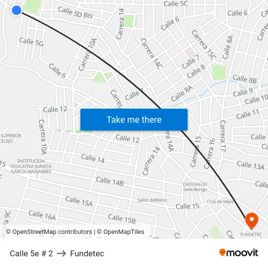Calle 5e # 2 to Fundetec map