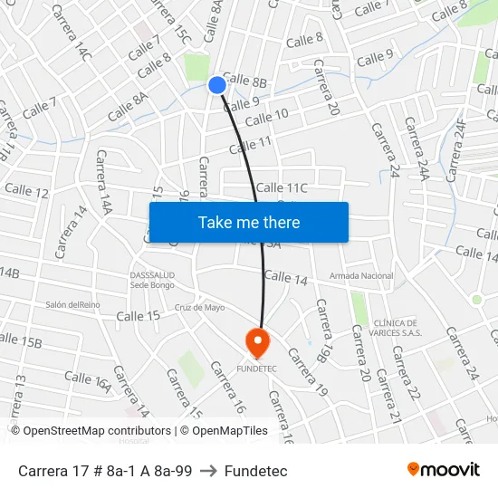 Carrera 17 # 8a-1 A 8a-99 to Fundetec map