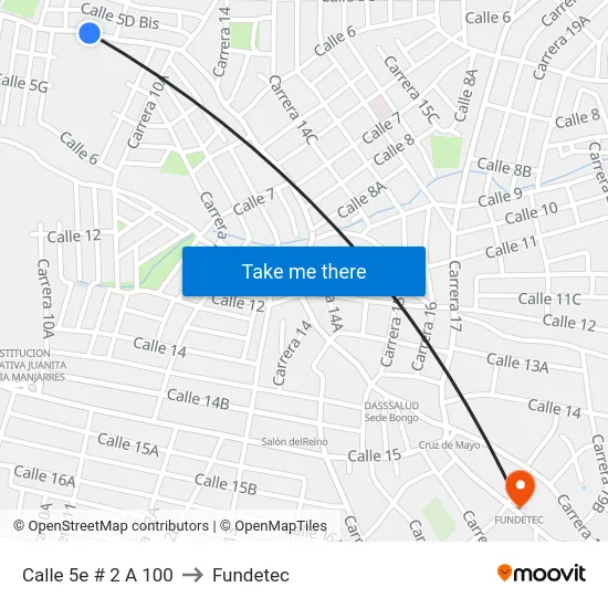 Calle 5e # 2 A 100 to Fundetec map