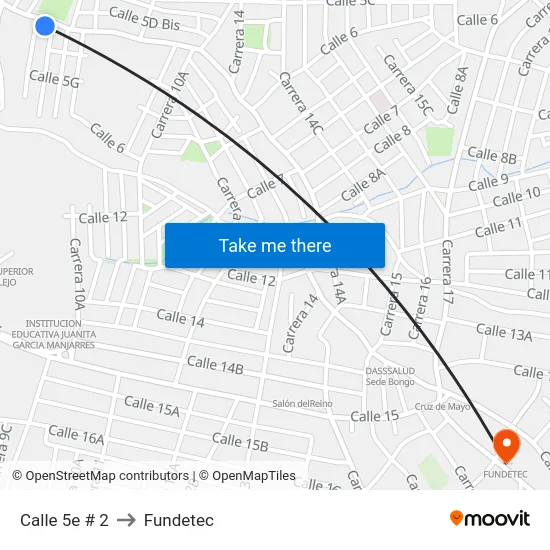 Calle 5e # 2 to Fundetec map