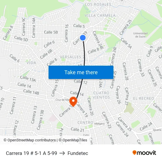 Carrera 19 # 5-1 A 5-99 to Fundetec map