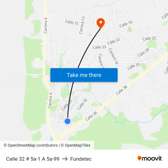 Calle 32 # 5a-1 A 5a-99 to Fundetec map