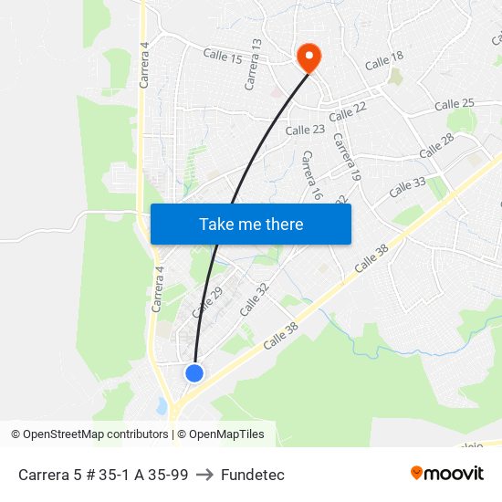 Carrera 5 # 35-1 A 35-99 to Fundetec map