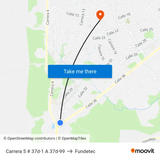 Carrera 5 # 37d-1 A 37d-99 to Fundetec map