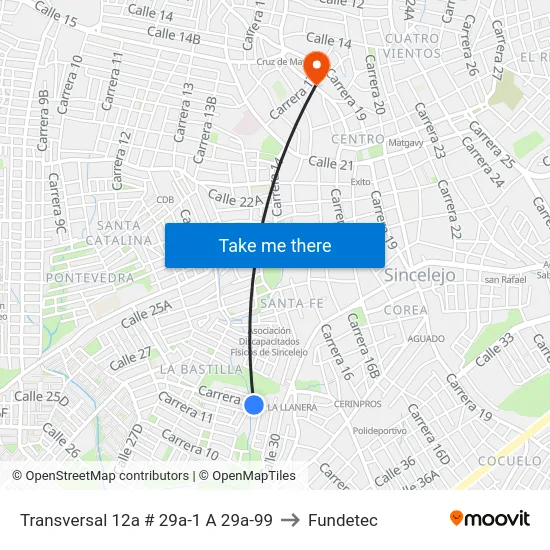 Transversal 12a # 29a-1 A 29a-99 to Fundetec map
