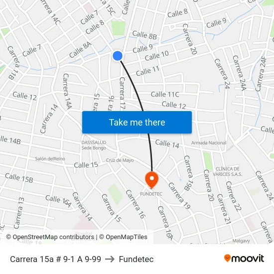 Carrera 15a # 9-1 A 9-99 to Fundetec map