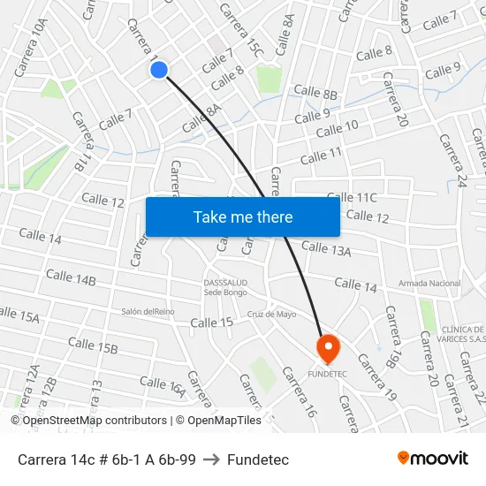 Carrera 14c # 6b-1 A 6b-99 to Fundetec map