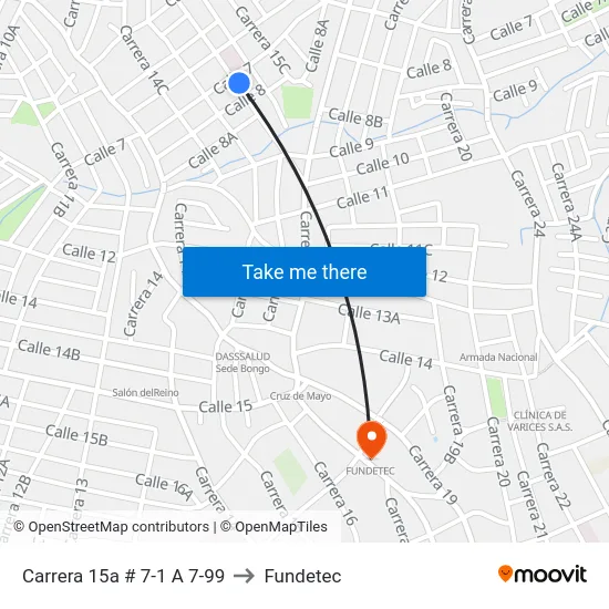 Carrera 15a # 7-1 A 7-99 to Fundetec map