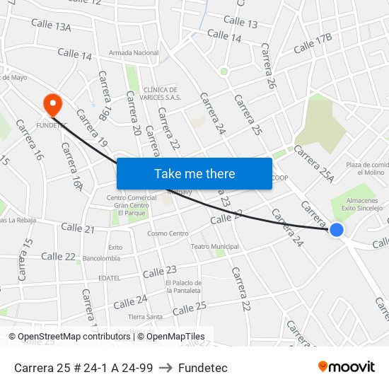 Carrera 25 # 24-1 A 24-99 to Fundetec map