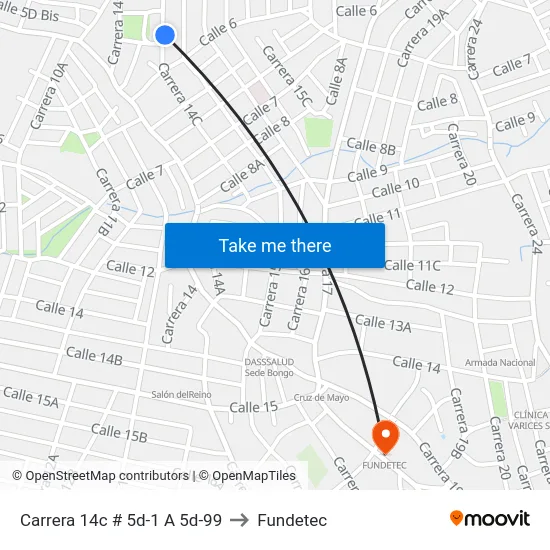 Carrera 14c # 5d-1 A 5d-99 to Fundetec map