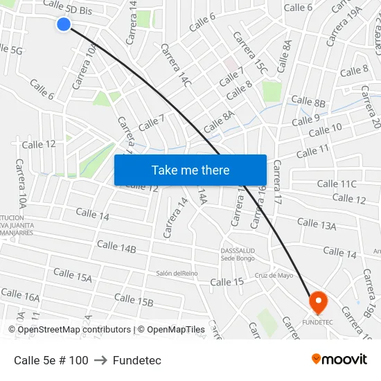 Calle 5e # 100 to Fundetec map