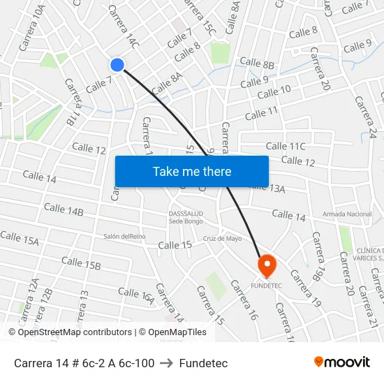 Carrera 14 # 6c-2 A 6c-100 to Fundetec map