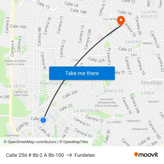 Calle 25d # 8b-2 A 8b-100 to Fundetec map