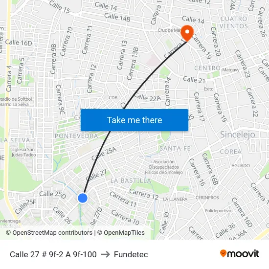 Calle 27 # 9f-2 A 9f-100 to Fundetec map